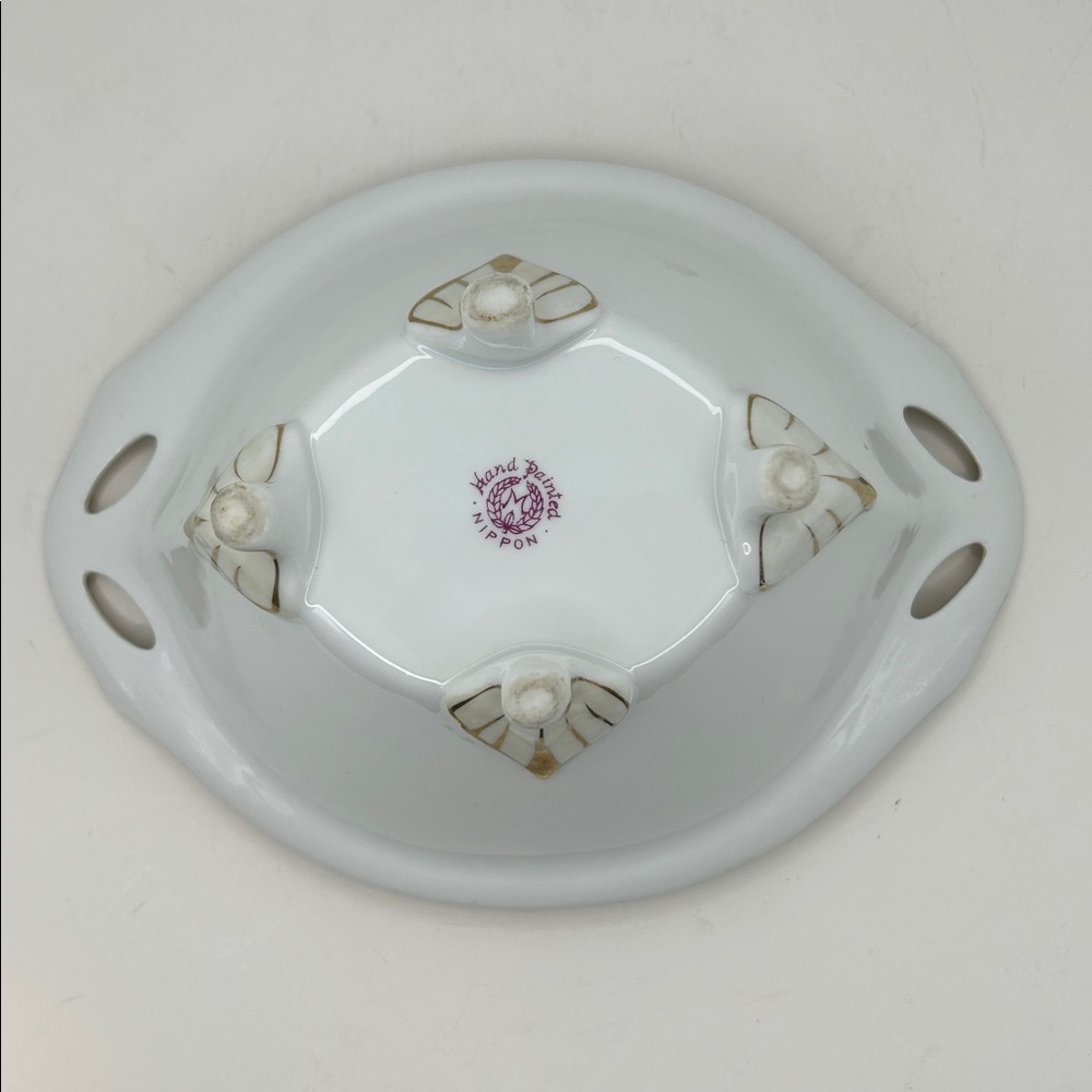 Nippon‎ Hand Painted Floral Gold Gilt Four Footed Oval Serving Bowl Vintage - Picture 6 of 9